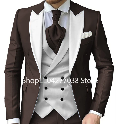Luxury Men's Suits Peak Lapel Slim Fit Blazers 3 Pieces Blazer Vest and Pants Dress Suit for Men Banquet Business