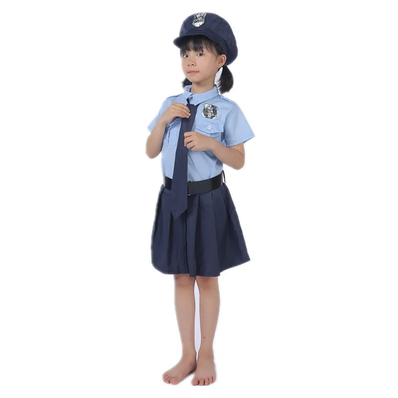 Girls Police Dress Officer Uniform Halloween Costume Police Toys Accessories with Walkie Talkie Whistle Baton Prop Gift cosplay costume