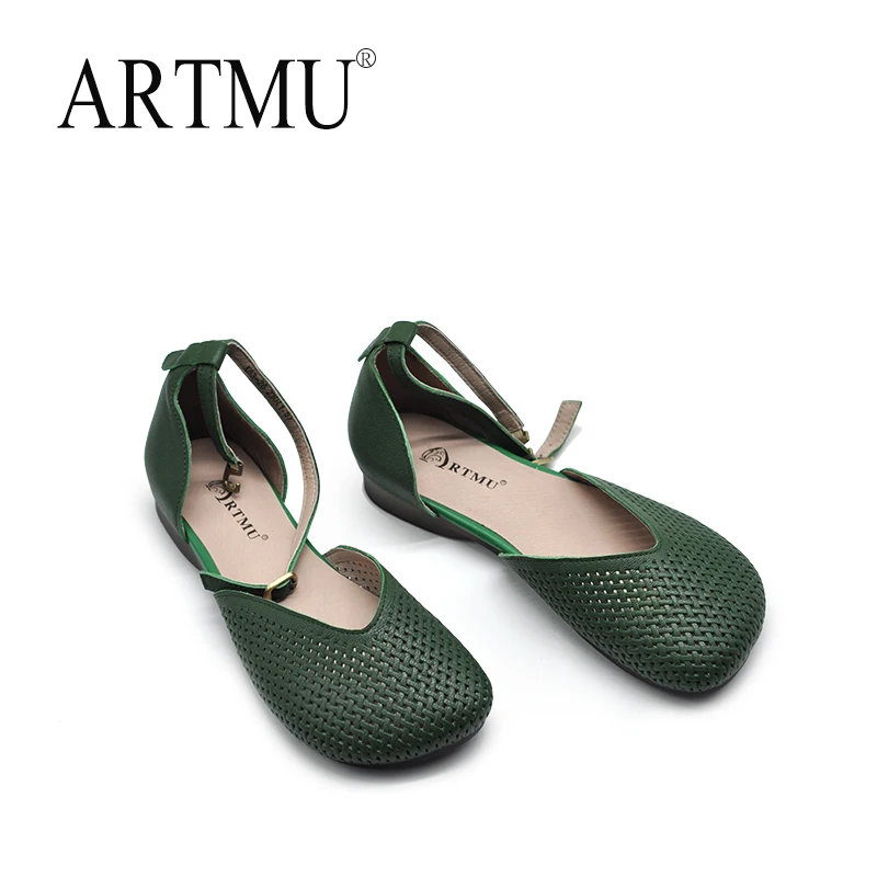 

Artmu Woven Women Sandals Closed Toe Weave Luxury Designers Summer Elegant Buckle Flats Shoes Genuine Leather Low Heel Sandals