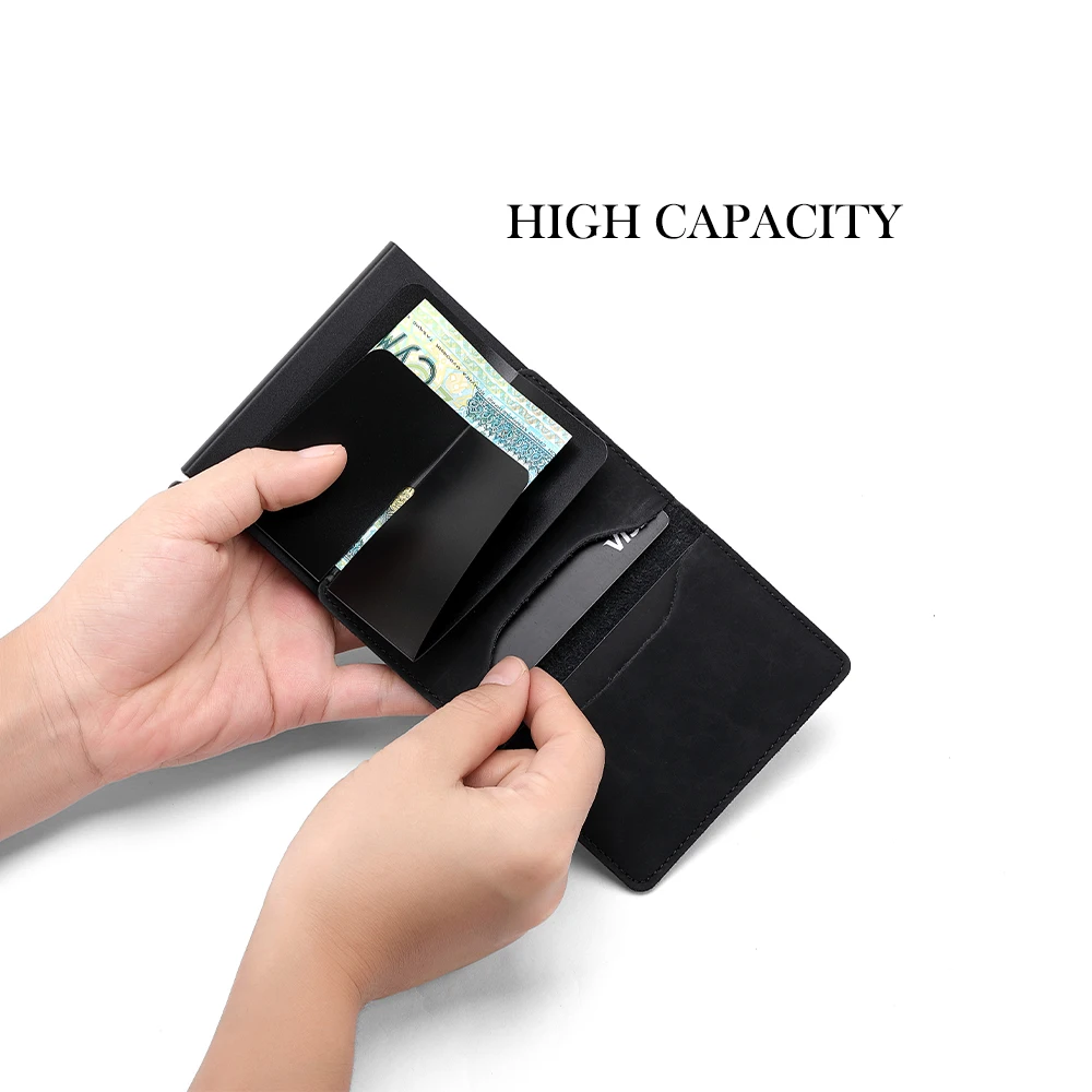 Leather Card Holder Men RFID Blocking Aluminum Metal Slim Wallet Money Bag Credit Card Holder Thin Case Small Male Purses