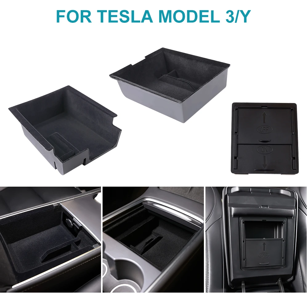 

For Tesla Center Console Trays Under Seat Storage Box for Tesla Model 3 Y Armrest Hidden Bins Cup Holder Car Accessories