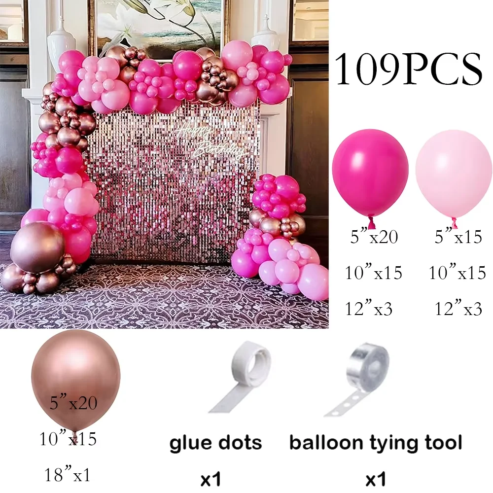 134pcs Pink Balloons Arch Kit Hot Red Rose Gold Balloon Garland Girl Princess Theme Birthday Party Baby Shower Decoration Globos