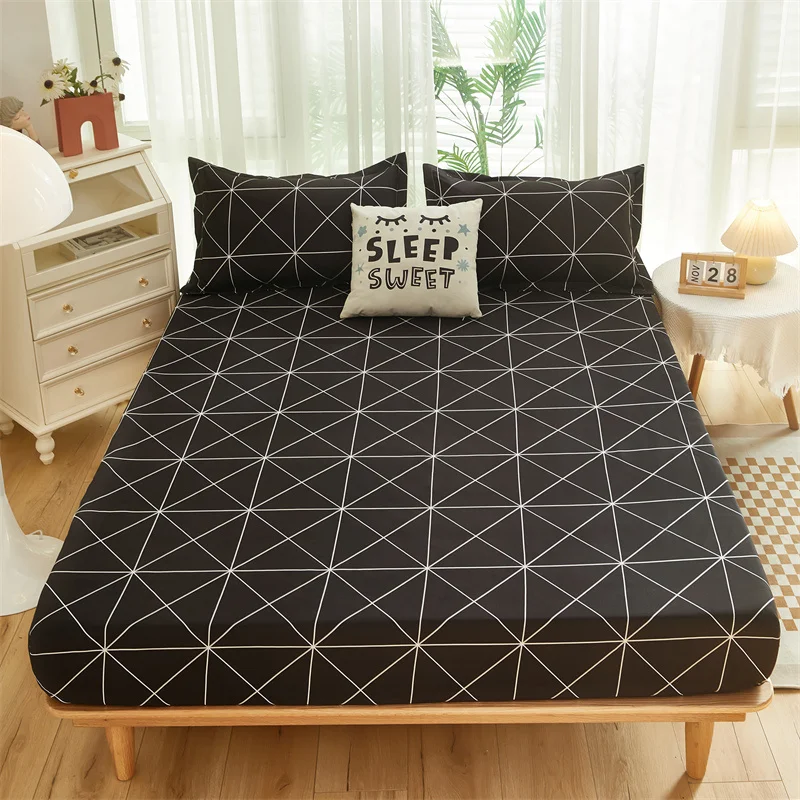 Solstice Bedding Black Diamond Plaid Mattress Cover Protector Kid Child Teen Aldult Bed Linen Fitted Bed Sheets Sets Double Bed 2