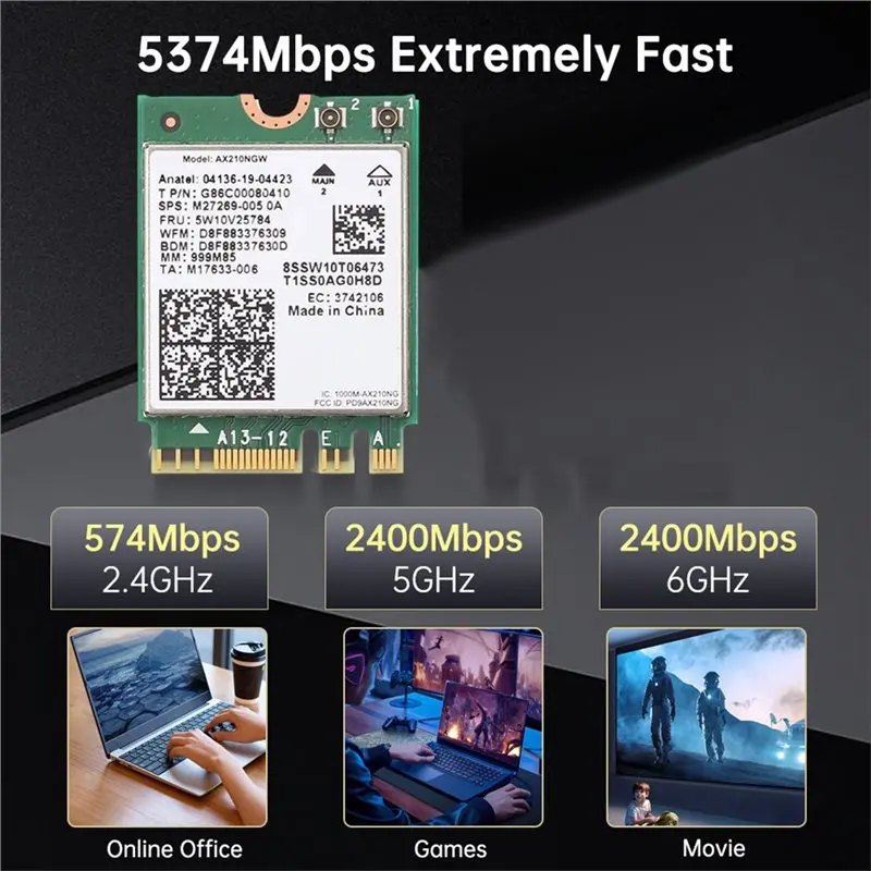AP-트라이 밴드 Wifi 6E AX210 무선 카드 네트워크 어댑터 5374Mbps 5Ghz/6G/2.4Ghz 지원 10DB 안테나 BT5.3 풀 하이트 브래킷