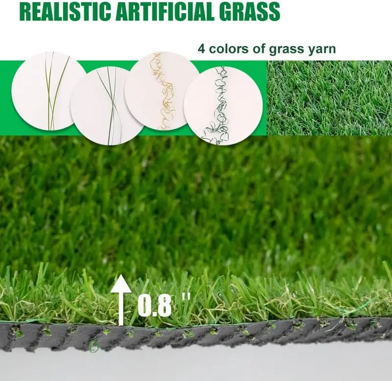 Artificial Grass Turf 15FTX20FT Outdoor Rug 0.8 Inch Fake Grass Realistic Synthetic Turf Mat Drain Holes Artificial Lawn Carpet