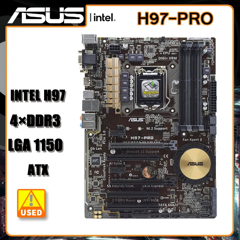 Asus H97-PRO lgaマザーボード,PCコンポーネント,Intel h97プロセッサと互換性,32GB,1150 GB DDR3,Intel  G1850 Core,3.0,sata 3,usb3.0,Savi,i3-4360