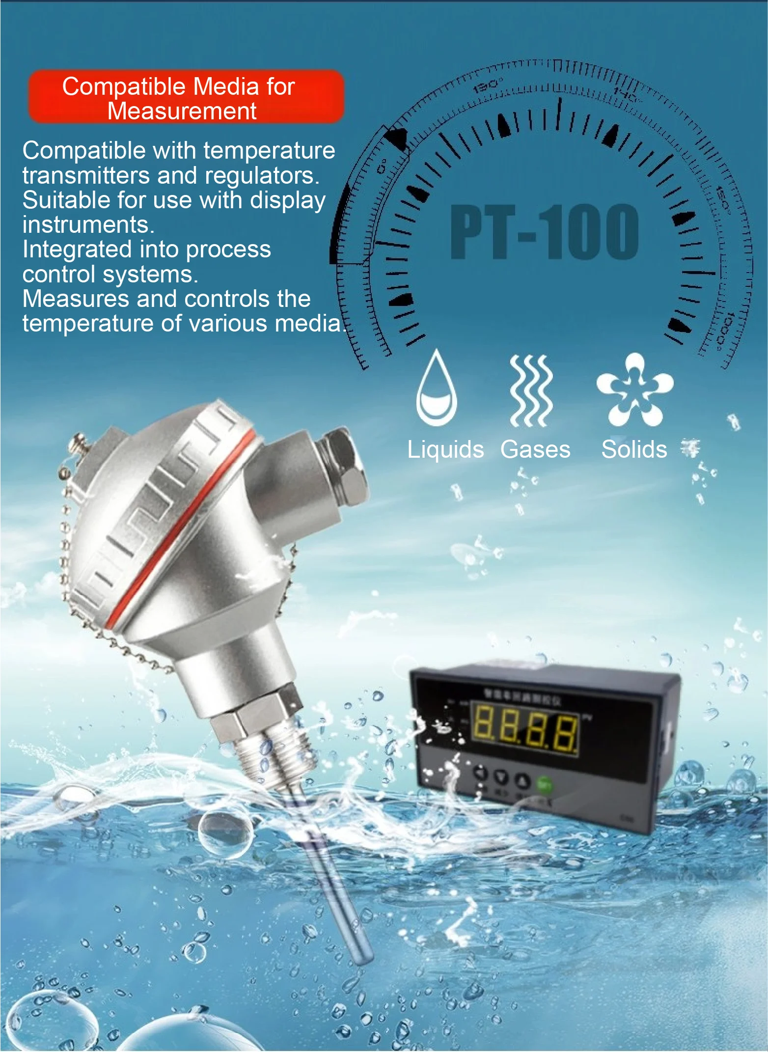 WZP-130 Waterproof RTD Pt100 Temperature Sensor 4-20mA Analog Output Integrated