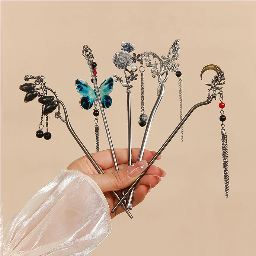 Einfache Haarstäbchen aus Legierung für Frauen und Mädchen, Metall-Haarnadeln, Vintage-Blumen-Haargabeln, Haaraccessoires, Geschenk – Detail 18