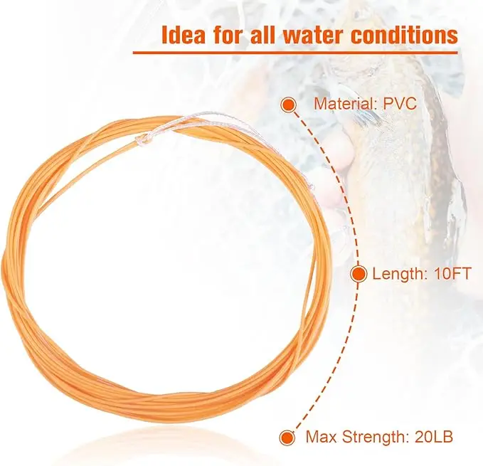 고쳐 텐카라 플라이 라인 세트 2개입 10피트/3m 테이퍼드 플로팅 라인 폴리에스터 펄드 브레이드 티펫 링 포함, 송어 낚시용 스무스 캐스팅