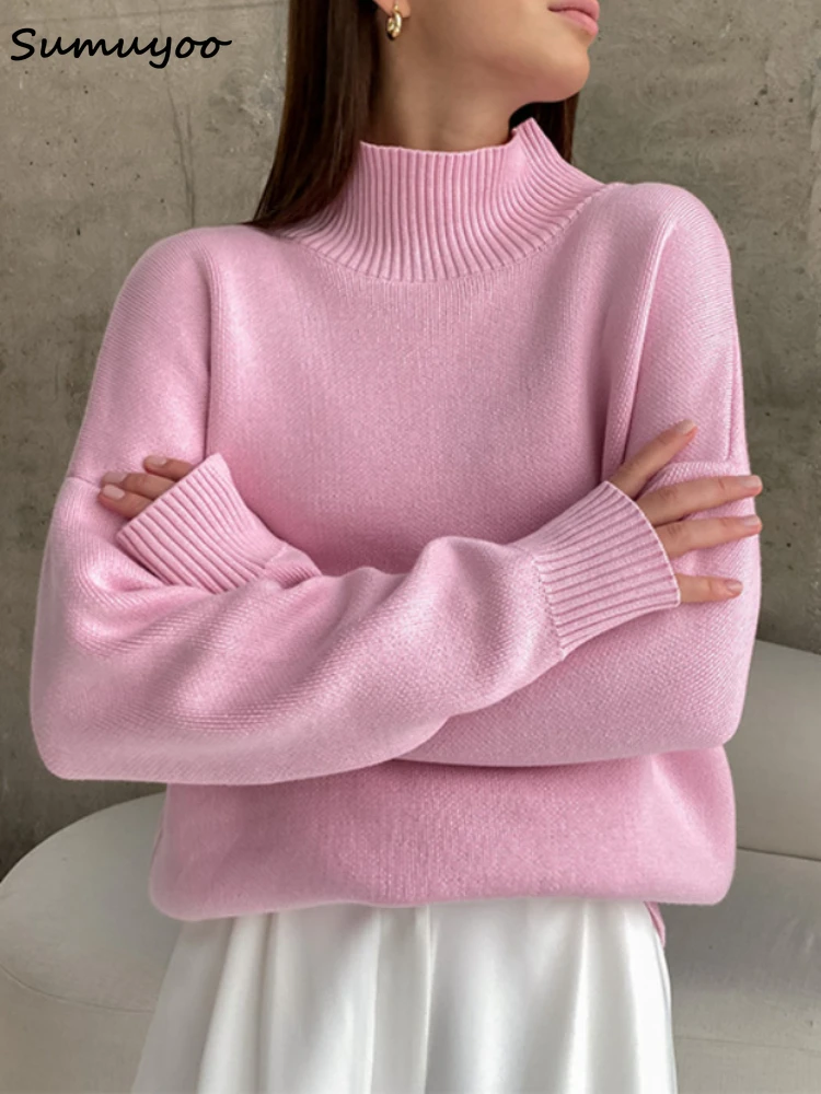 Sumuyoo Women Turtleneck Sweater CHIC Autumn Winter Thick Warm Pullover Top Oversized Casual Loose Knitted Jumper Female Pull
