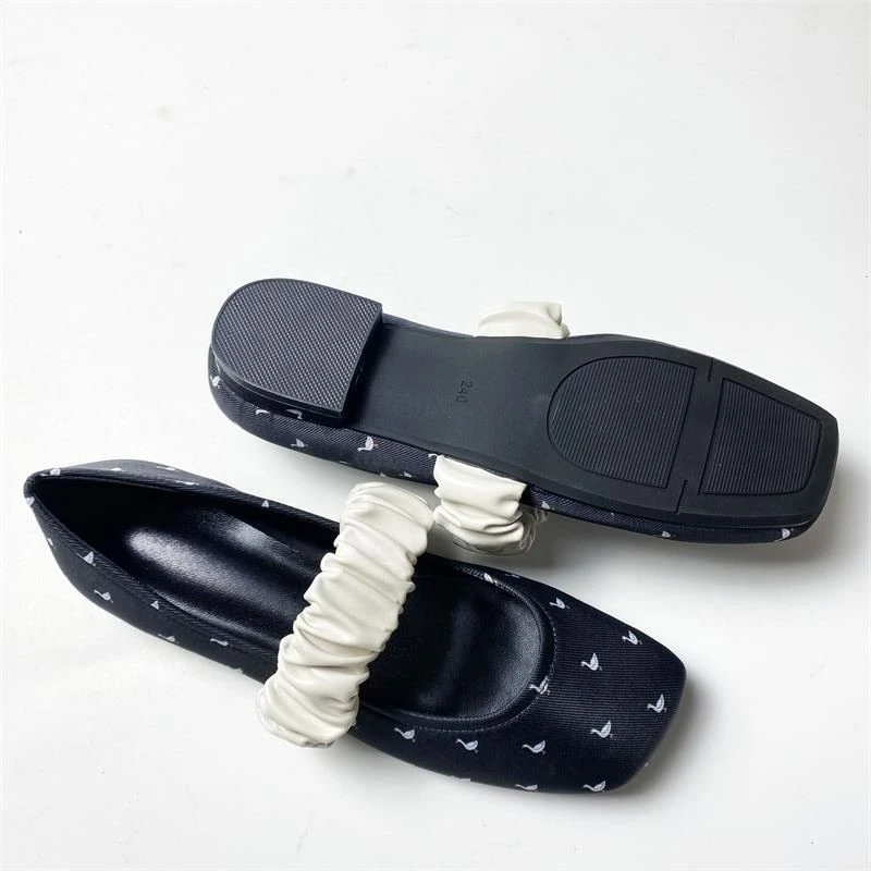 Swan Print Ballet Flats Shoes for Women Elegant Square Toe Elastic Band Mary Janes Shoes Ladies Shallow Spring Autumn Loafers 3