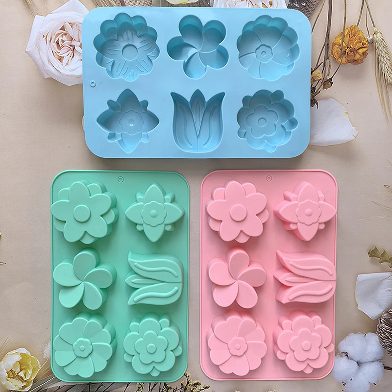 Silicone Mold Baking Mold Soap Molds 6 Cavity Flower shaped Tulip Silicone Mold Soap Candle Hand Making DIY Cake Chocolate Dessert Baking Mold