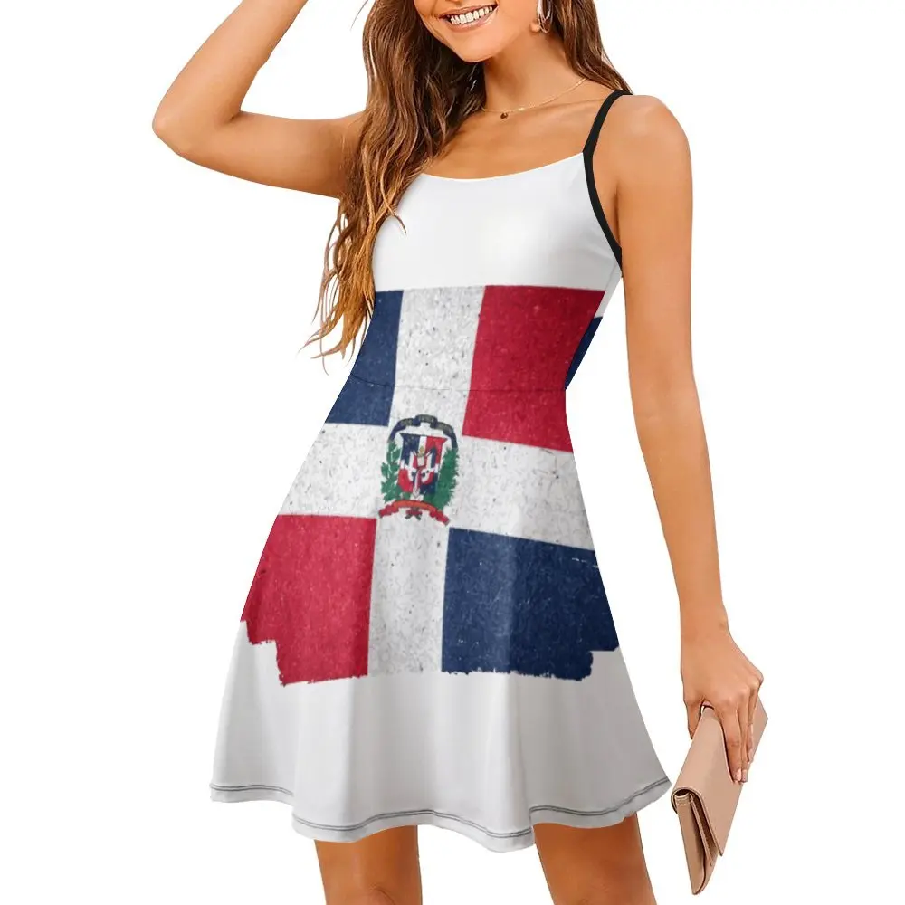 

Exotic Dominican Republic Flag Women's Sling Dress Humor Graphic Cocktails Woman's Clothing Suspender Dress Top Quality