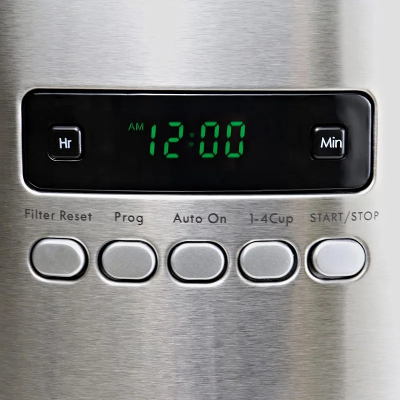12 cup Drip Coffee Machine Reusable Filter Programmable Timer Digital Display Charcoal Water Filter Regular Bold Stainless Steel 5