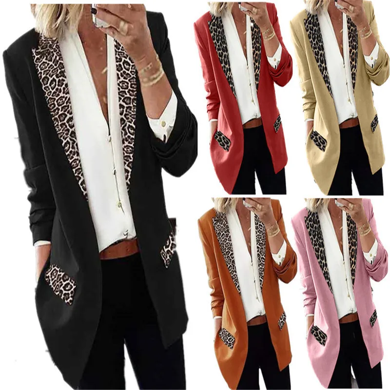 Women Fashion Blazers Spring Autumn Elegant Jacket Stylish Formal Office Lady Long Sleeve Solid Color Coat