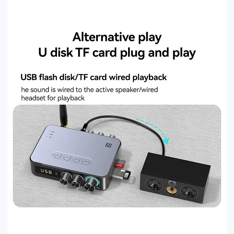 NFC 1200Mah Bluetooth 5.0 Receiver Transmitter Stereo 3.5mm AUX Jack RCA TV PC Wireless Audio Adapter Micrphone Sing FM Radio