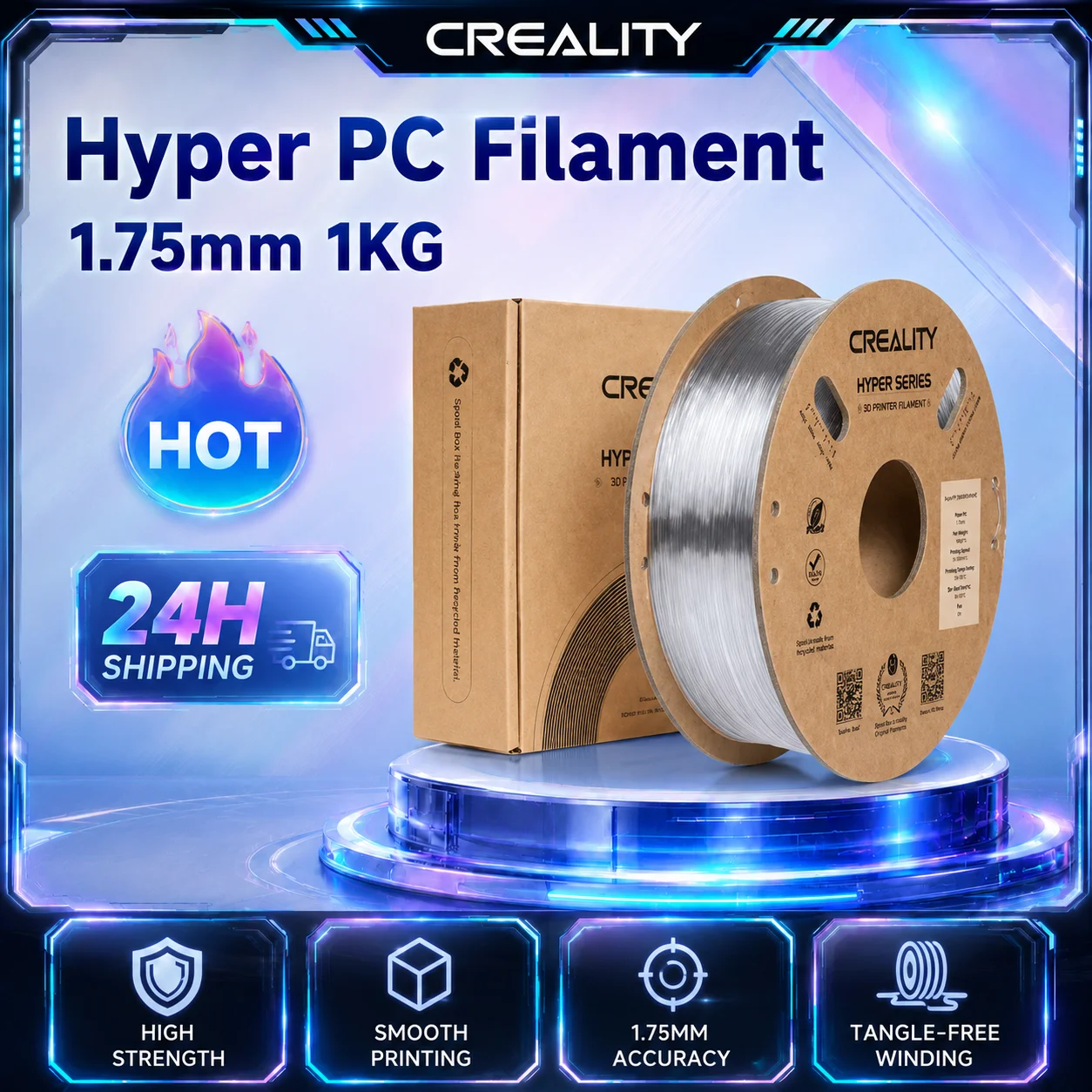 Creality Hyper PC 1.75mm 1KG 3D 프린터 필라멘트 투명하고 단단..