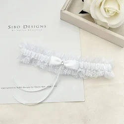 Elegant Blue Butterfly Knot Bridal Leg Ring and Sock Belt Gift Set (White + white lace)