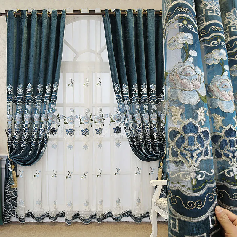 

New Luxury Curtains for Living Dining Room European Blackout Large Hollow Chenille Embroidered Elegant Window Curtain Bedroom