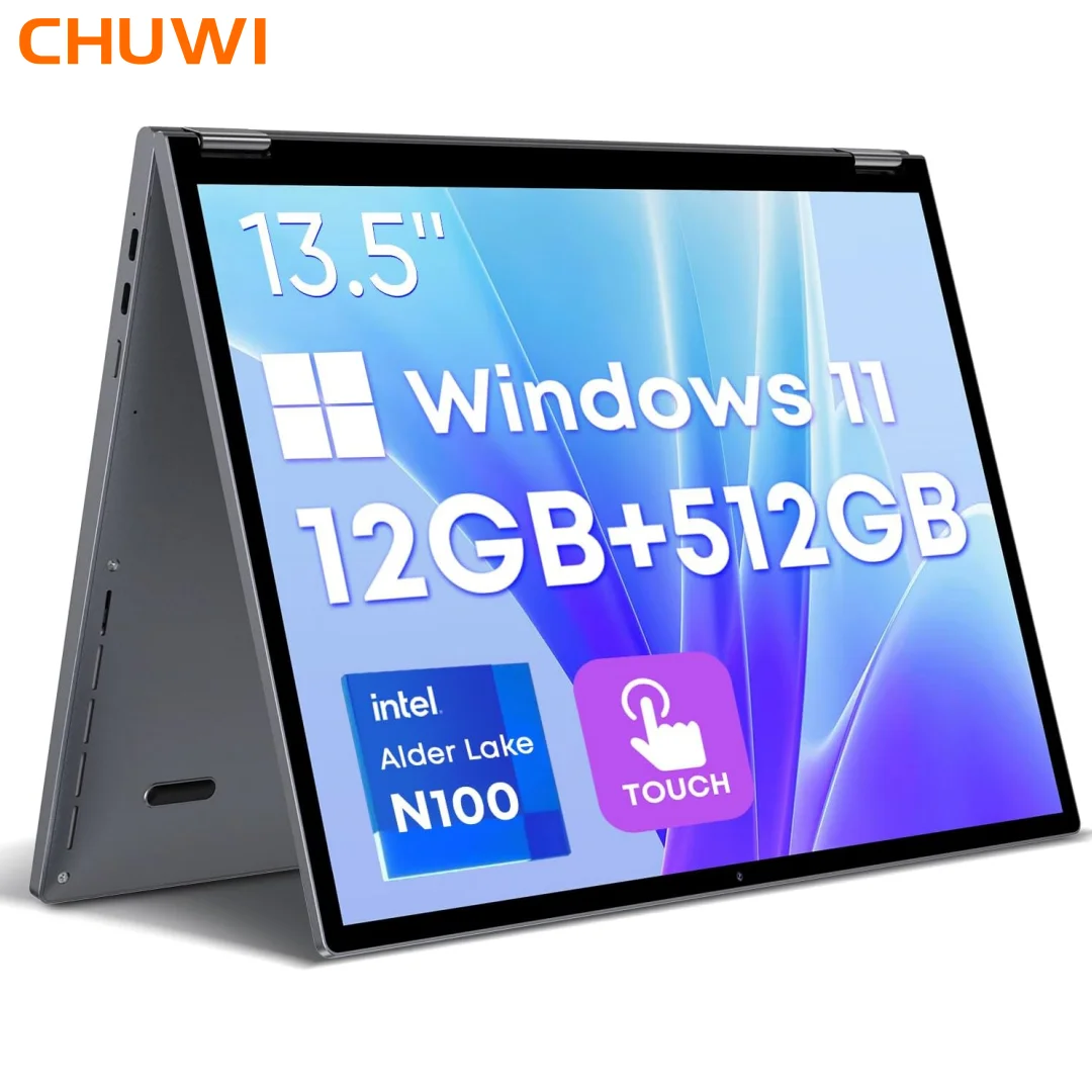 Chuwi Freebook Laptop 2 In 1 13.5 ''Fhd, Ssd Da 512Gb 12Gb Lpddr5, Intel N100 (Fino A 3.4Ghz) Laptop Convertibili Windows 11 Wifi 6