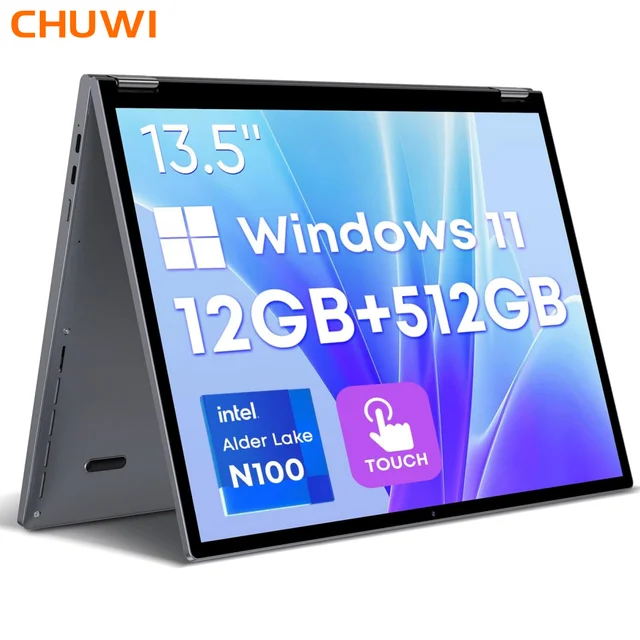 CHUWI-Ordinateur portable 2 en 1, FreePle, 13.5 en effet FHD , 512 Go SSD, 12 Go LPDDR5, Intel N100 (jusqu'à 3.4GHz), Windows 11 Convertible Lapmedicings, WiFi 6 1