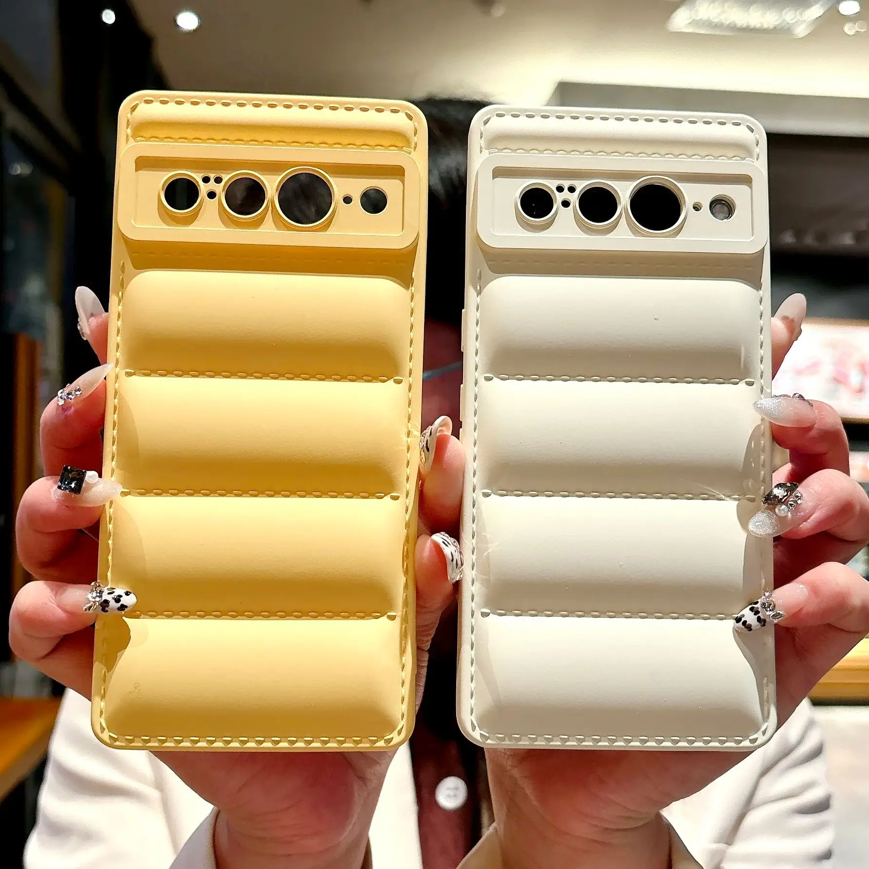 Soft Silicone Shockproof Puffer Wave Down Jacket Phone Case - Solid Color Cover