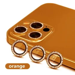 Diamond Glitter Camera Lens Protector with Tempered Glass and Metal Ring - iPhone 13 Mini (Diamond Orange)