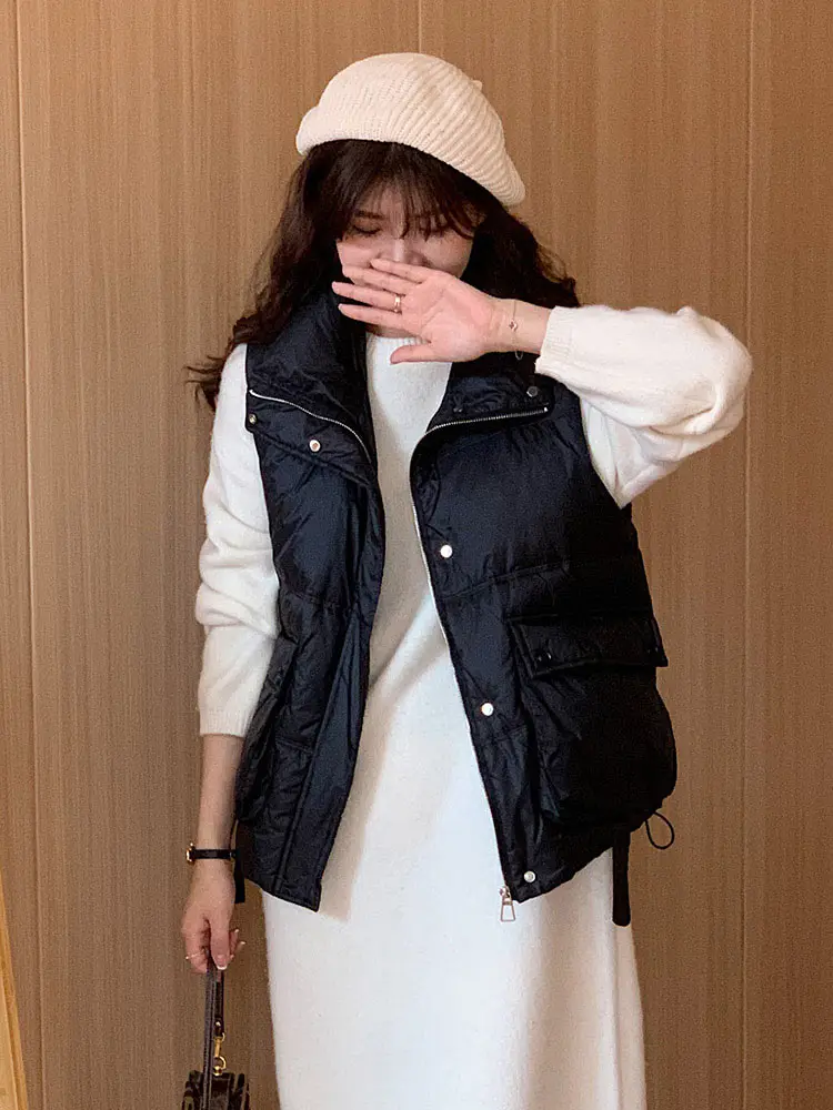 Vielleicht Autumn Women Waistcoat Vest Casual Big Pocket Sleeveless Thicken Warm Zipper Padded Winter Vest Jacket Female Coat