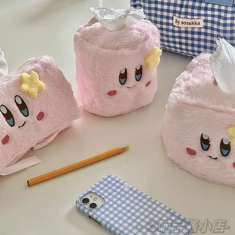 

New Kawaii Kirby Plush Tissue Box Home Desktop Tissue Organizer Car Tissue Box Set Cute Cartoon Embroidery for Girl Friend Gift