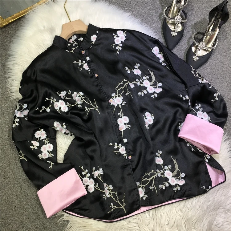 

Chinese Style Luxury Plum Blossom Embroidery Cardigans Coat New Spring All-match Stand Collar Long Sleeve Shirt Casual Loose Top