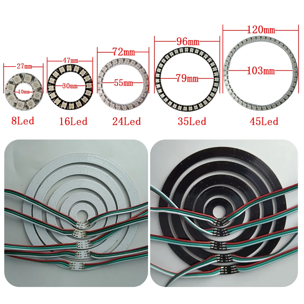 DC5V WS2812B Luces Led Ring 3Pin Individually Addressable Pixels Round Module 5050 RGB BuiIt-in IC Black White PCB Full Color led modules,led module,led light