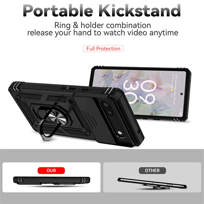 Enhanced Protection Magnetic Ring Holder Phone Case with Camera Lens Shield