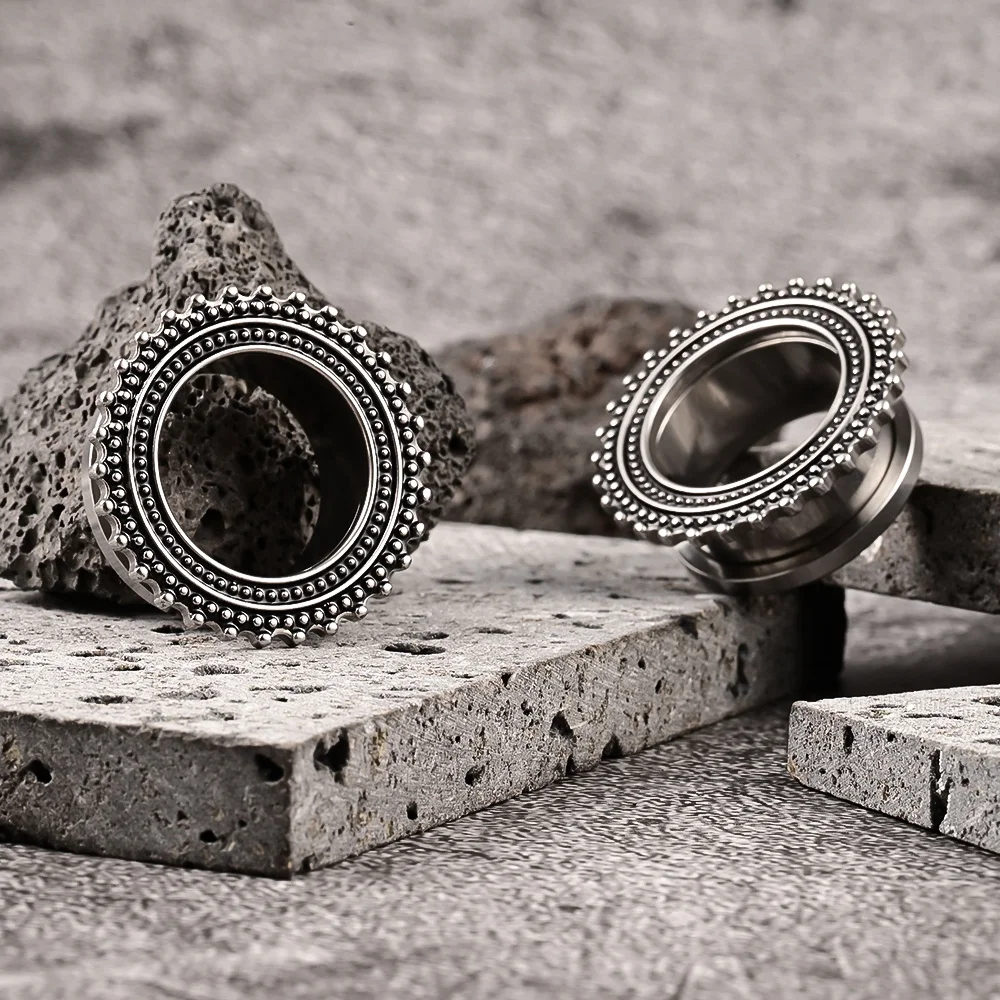 Piercing Jewelry 2pcs Simple Stainless Steel Pattern Screw Ear Expander Gauges Plugs Tunnels Earrings Body Stretchers