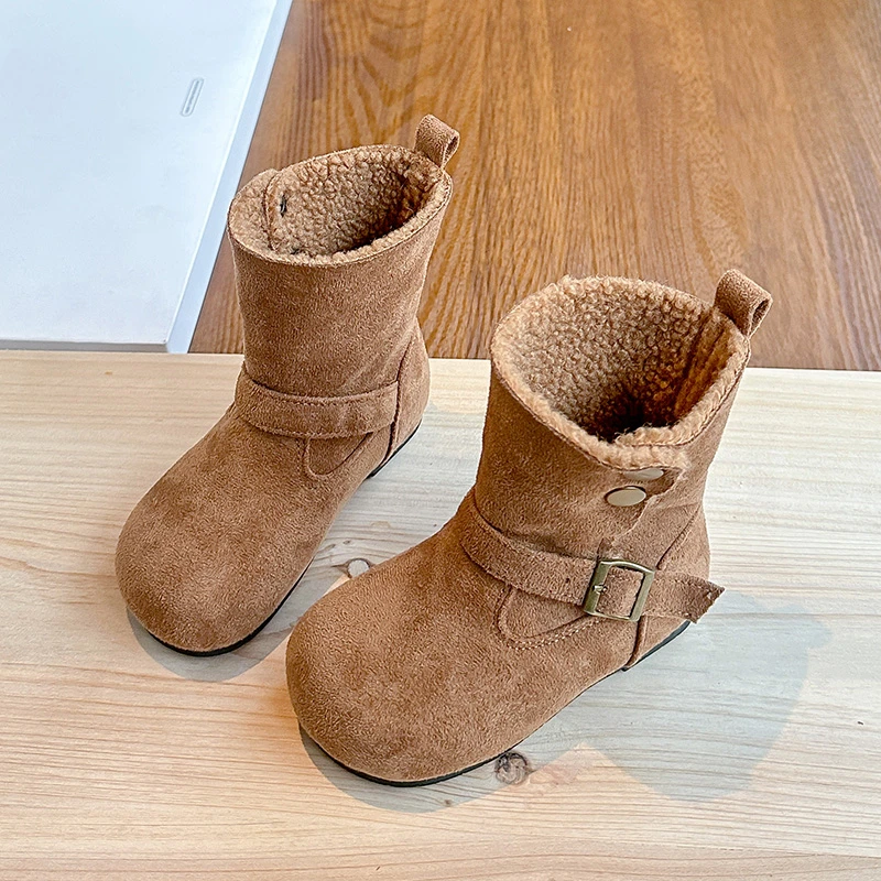 Kids Leather Boots Versatile Round Toes Girls Princess Boots Suede Warm 2025 Winter Children Fashion Boots Casual Two-way Wear