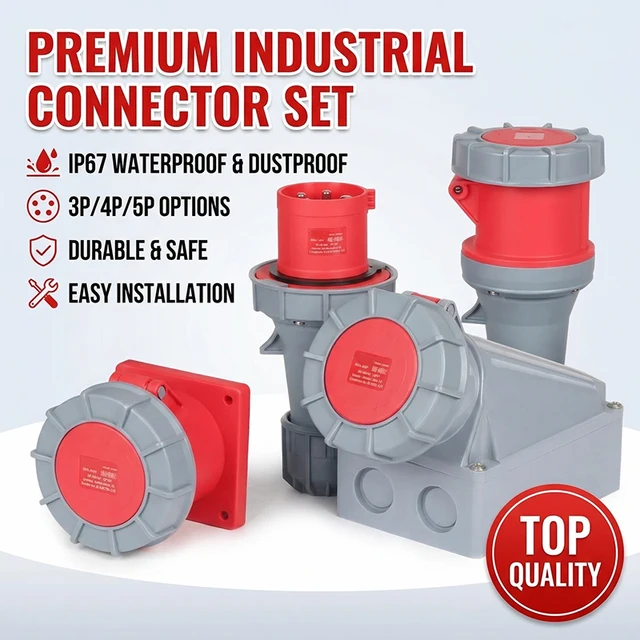 63A 125A IP67 220V 380V Industrial MALE FEMALE Plug and Socket 3P/4P/5P Electrical ConnectorWall Mounted Socket 1