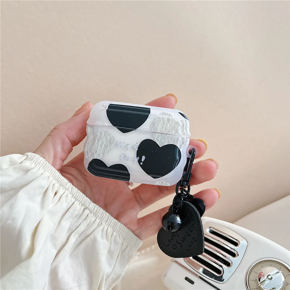 Custodia 3D Wave Per Apple Airpods 2 3 Creative Cute Plissettato Love Pendant Cover Per Air Pods 1 Pro Custodia Protettiva In Silicone Morbido