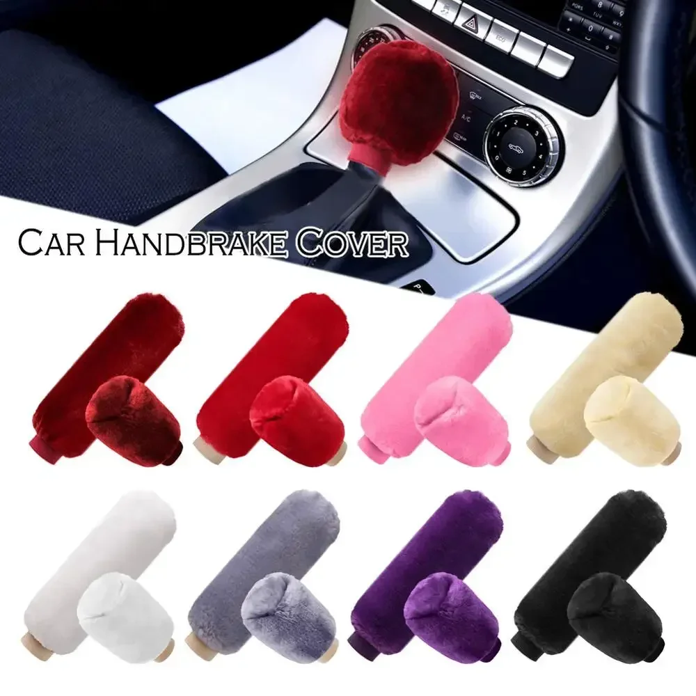 Car Handbrake Grip Covers Gear Shift Knob Cover Handle Plush Sleeve Hand Brake 2Pcs for Girls hand brake cover car interior accessories gear head cover