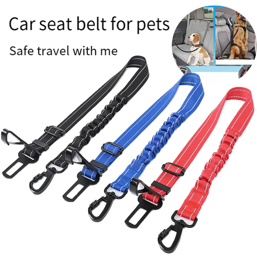 

3 In 1 Pet Dog Car Seat Belt Nylon Reflective Adjustable Pet Seat Vehicle Lead Clip Safety Traction Rope For Small Large Dogs