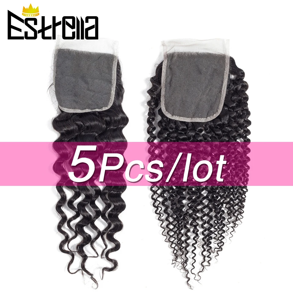 

Brazilian Deep Wave Kinky Curly Lace Closure Natural Color Human Hair 4x4 Lace Closure Swiss Lace Remy Hand Tied Lace Closure