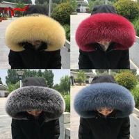 100% Real Fur Scarf For Women Winter Neck Warm Furry Fox Fur Collar Down Jackets Genuine Leather Fluffy Scarves Hood Shawls 1