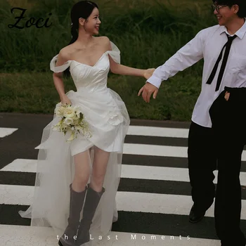 Zoci Off the Shoulder Short Wedding Dresses Korea Photo Shoot Bridal Gown Customized Gown for Bride 2025