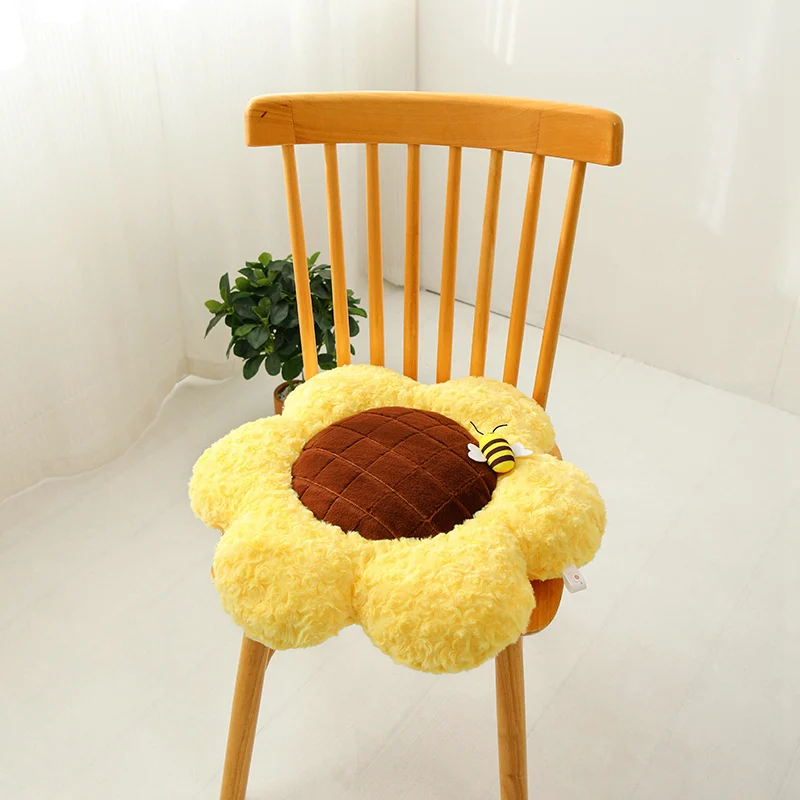 50x50cm 꿀벌 노란 해바라기 플러시 베개 꽃 식물 라운드 좌석 쿠션 장식 소파 의자 뒤로 지원 플러시 선물