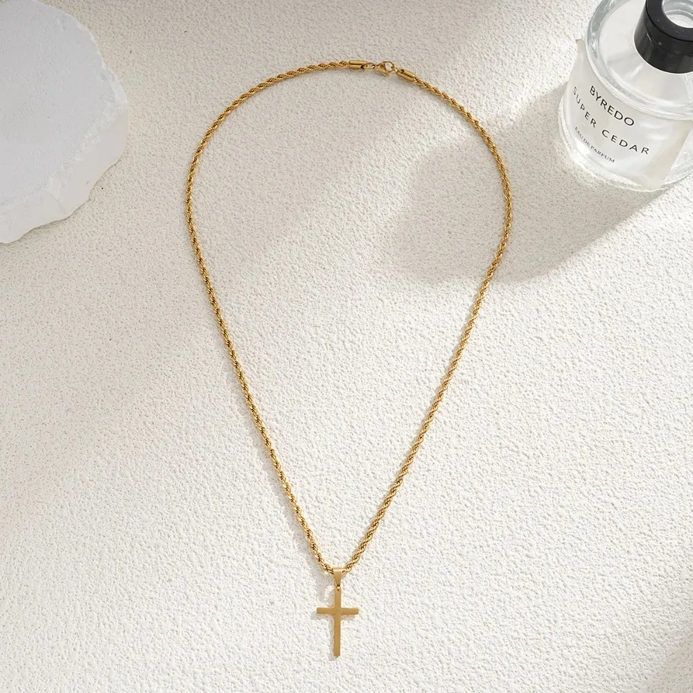 Stainless Steel Cross Pendant Necklace for Men Women Minimalist Gold Color Jewelry Male Female Necklaces Chokers Gifts 2024