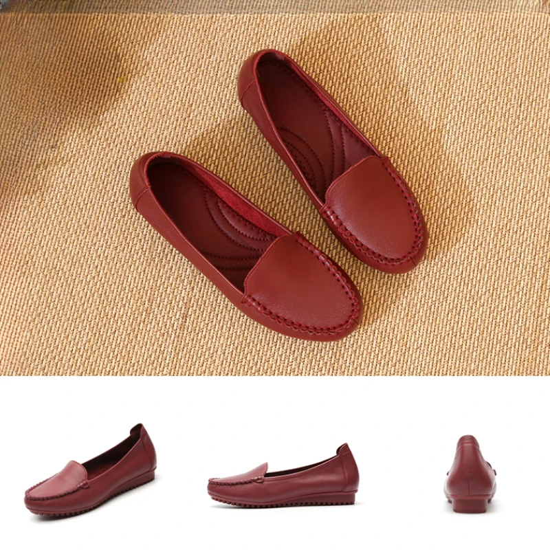 Dou Dou Shoes Genuine Leather Women's Super Soft Flat Bottom Spring and Autumn Soft Sole Leather Casual Single Shoes
