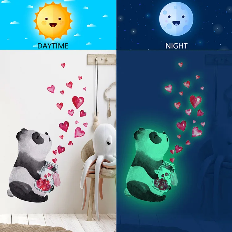 Description Picture 4 of itemCartoon Panda Baby Heart Wall Sticker Bedroom For Home Decoration Kids Room Wallpaper Glow In The Dark Self-adhesive Stickers