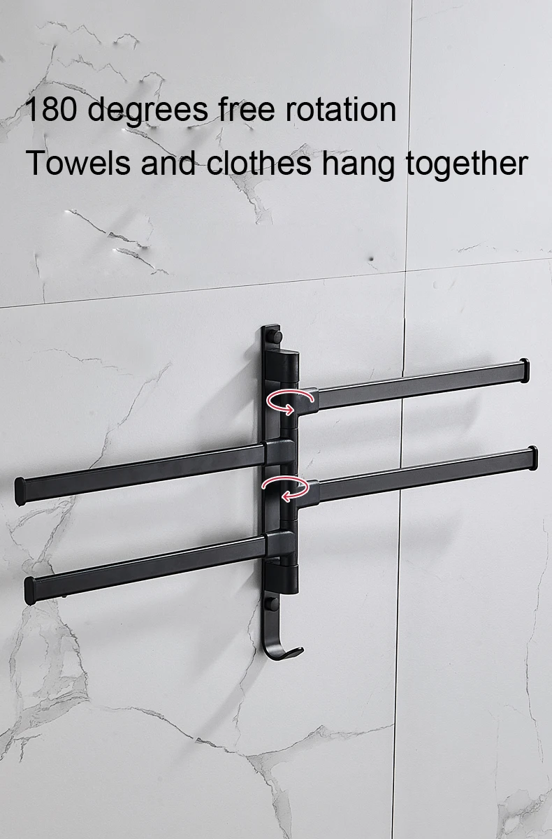Description Picture 3 of itemKNOKLOCK Aluminum alloy 4-bar towel rack rotates 180 degrees Bathroom shelf moisture-proof rust-proof nail-free installation