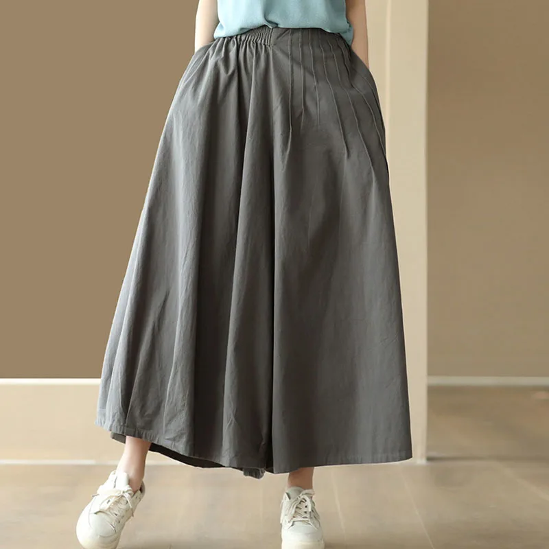 

NINI WONDERLAND Summer Cotton Vitntage Wide Leg Pants 2024 Spring Women Elastic Waist Pleated Loose Pants Female Casual Trousers