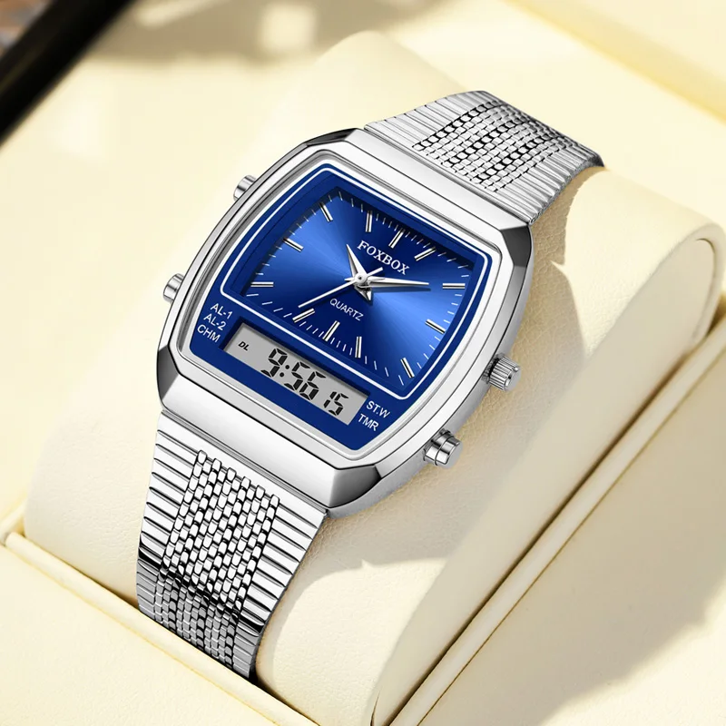 FOXBOX Luxury Dual Display Waterproof Sports Watch - Fashionable Quartz Timepiece