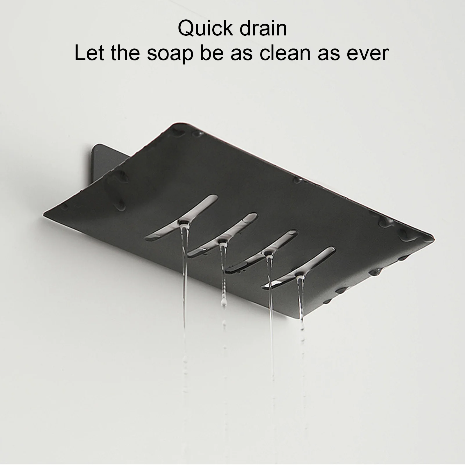 Soap Dish Shower Waterfall Black Stainless Steel Soap Tray Self Adhesive Bar Soap Holder with Drain for Shower Bathroom Kitchen 4