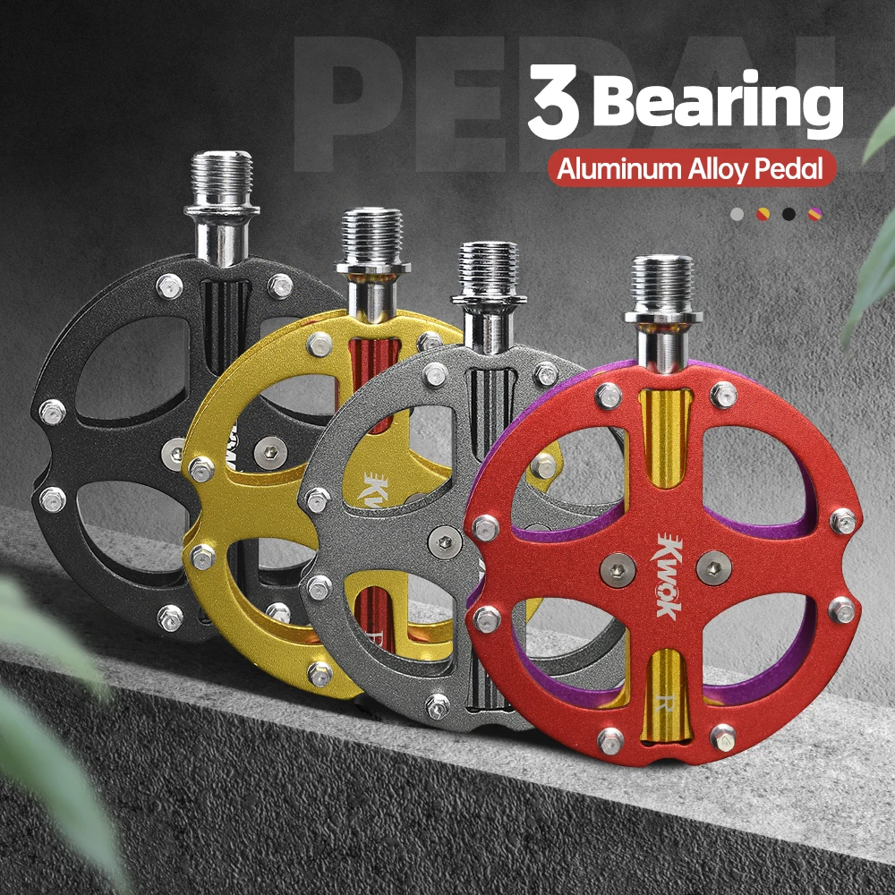 KWOK Bicycle Pedals 3 Sealed Bearing Pedal Aluminum Alloy CR-MO Axle Non-slip MTB Road Folding Bike Pedals About 290g Dustproof
